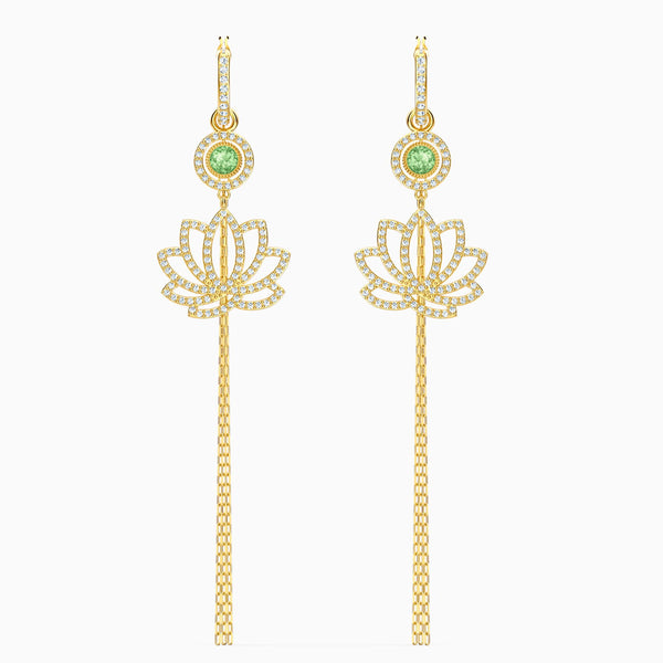 Swarovski Symbolic Lotus Pierced Earrings, Green, Gold-tone Plated